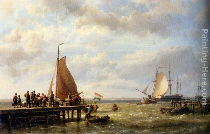 Hermanus Koekkoek Snr Provisioning a Tall Ship at Anchor